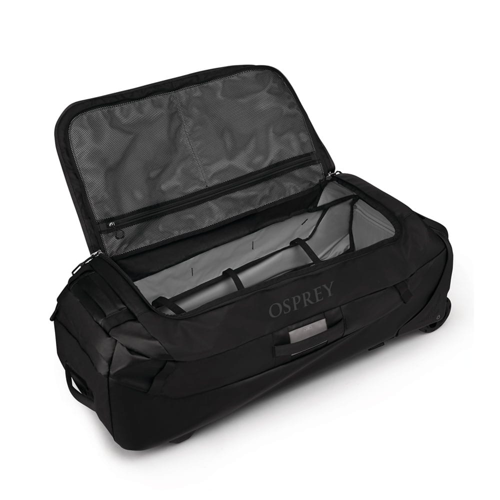 En åben Osprey Transporter Wheeled Duffel 120L rejsetaske (unisex)