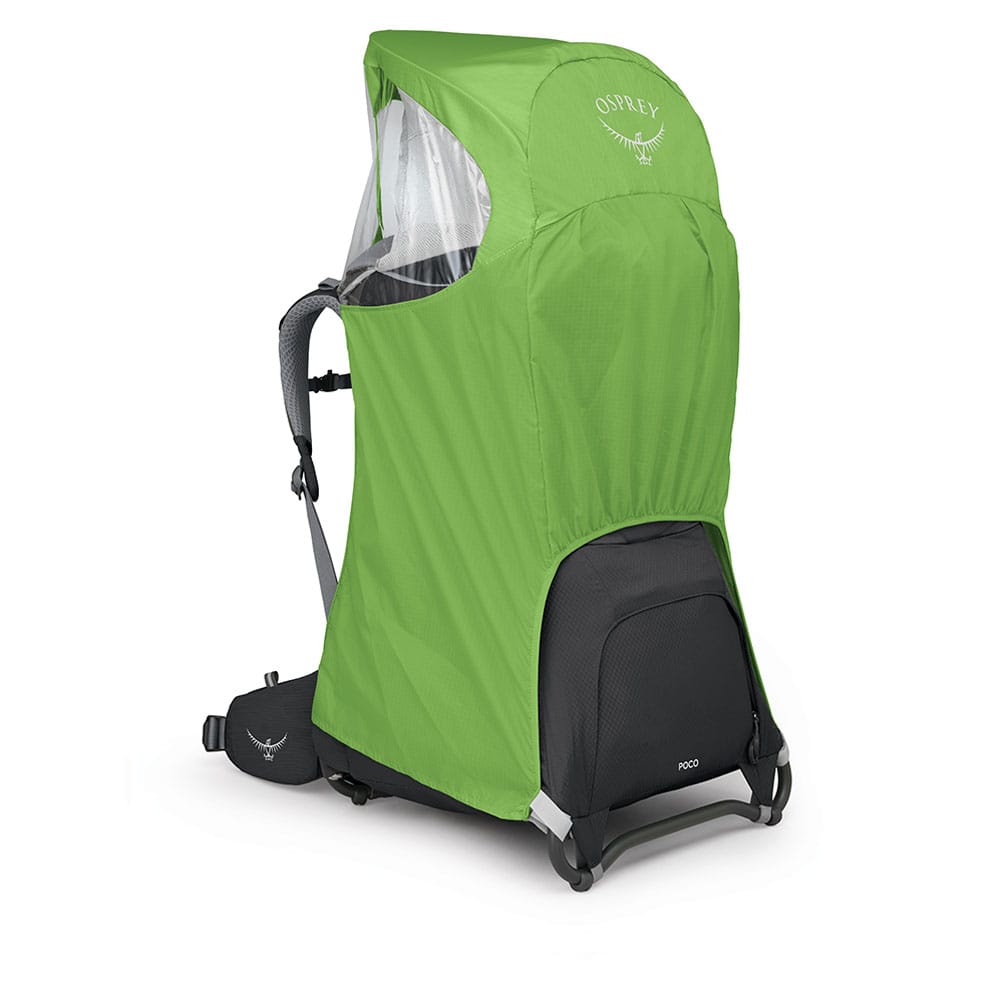 Osprey Poco 24L børnebærestol (unisex) med et regnslag over sig