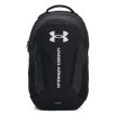 yderside af en sort Under Armour Hustle 6.0 træningstaske med computerlomme (unisex)