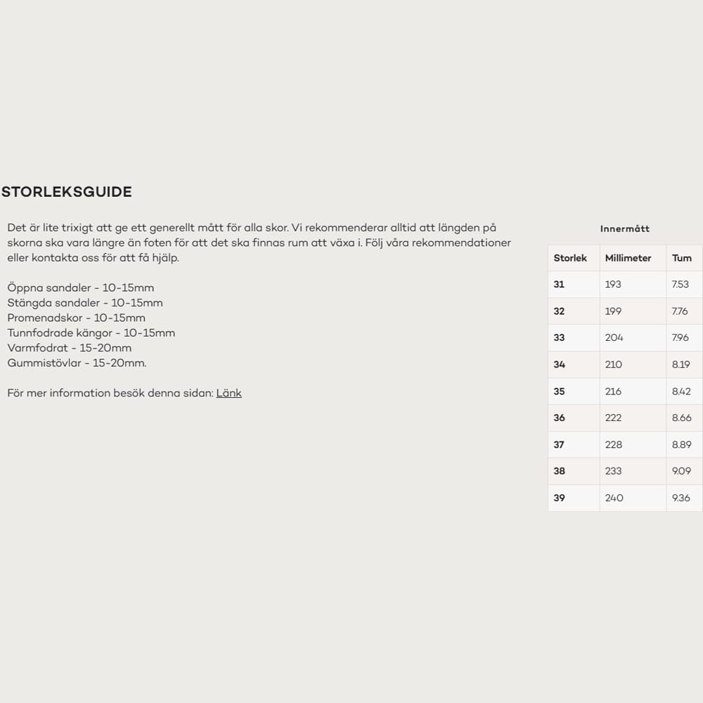 Størrelsesguide til lette og luftige Kavat Bergvik Ep sandaler (børn)