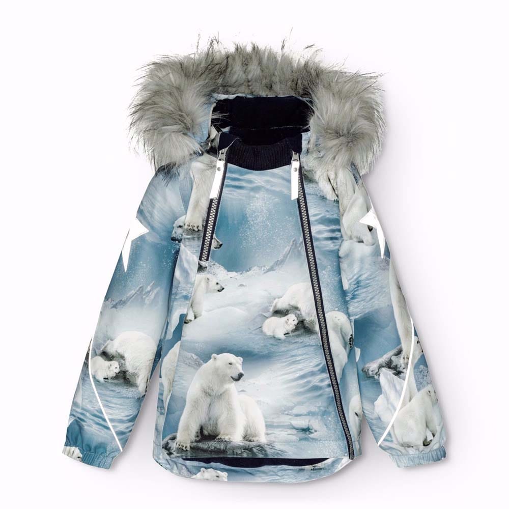 Molo Polaris Fur vinterjakke til børn i farven Polar Bear Joy