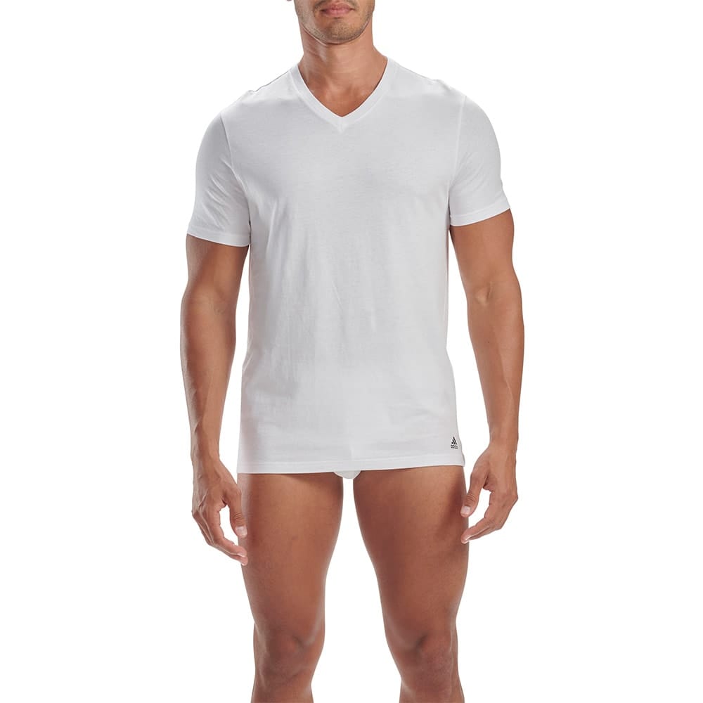 Forsiden af Adidas V-Neck T-Shirt (2PK) på en model i farven hvid