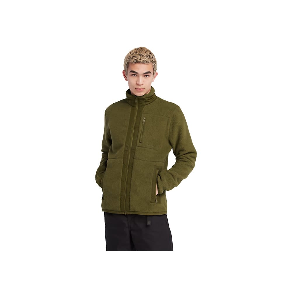 Timberland High-Pile Fleece jakke (herre) på en model i en grøn farve