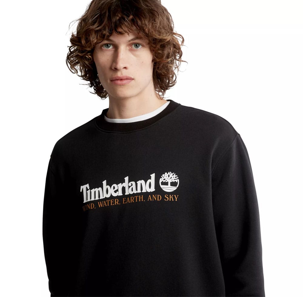 Timberland WWES Crew Neck Sweatshirt BB Regular (herre) med nærbillede af motivet på model