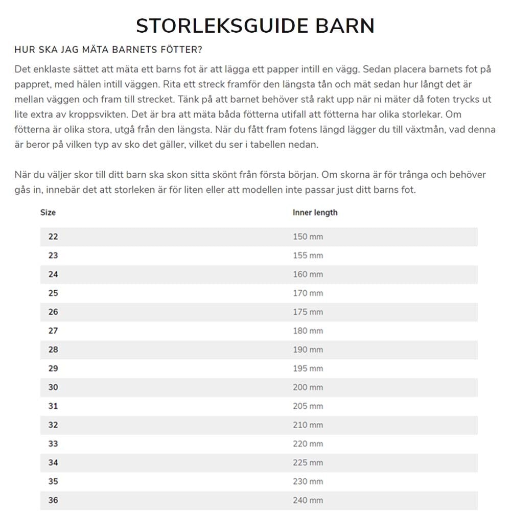Størrelsesguide.