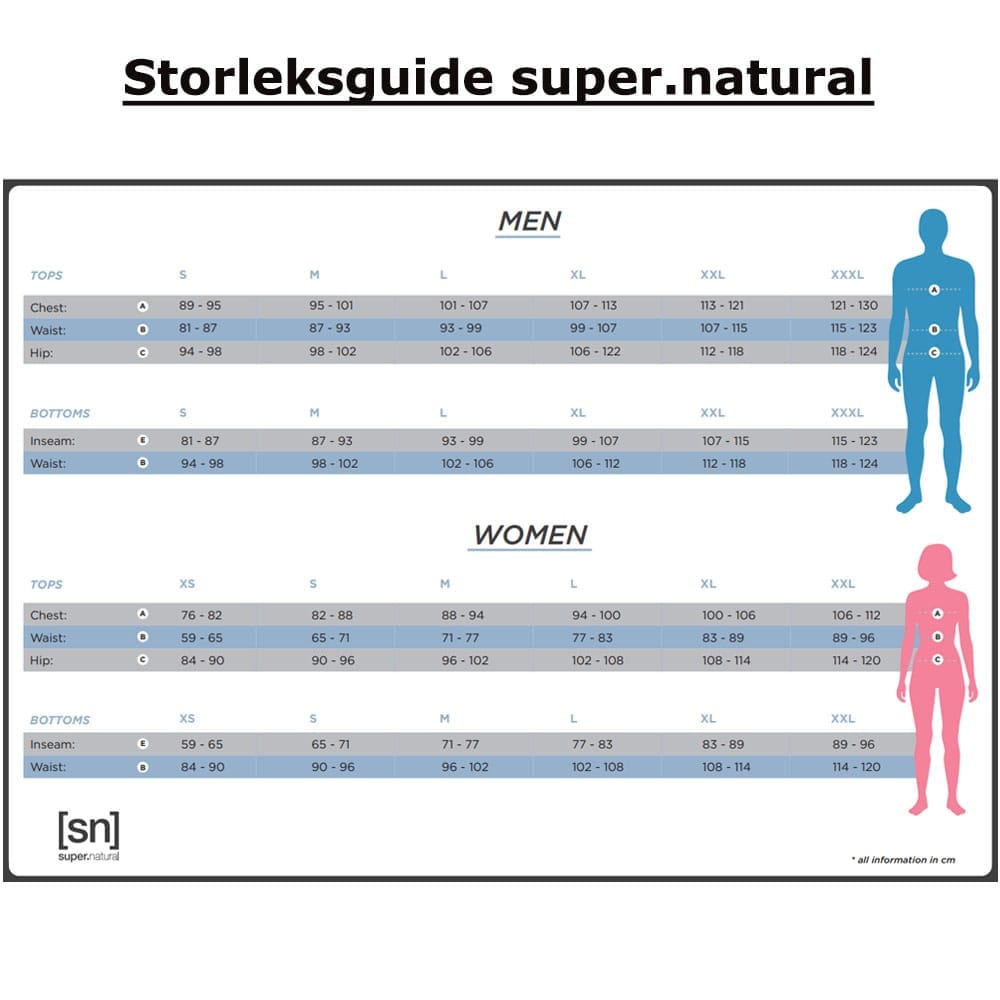 Størrelsesguide super.natural