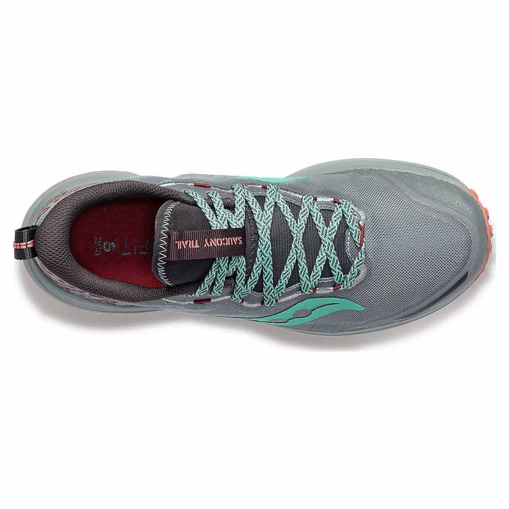 Et stabilt og pålideligt par Saucony Xodus Ultra 2 trailsko (dame) set ovenfra - med god snøring