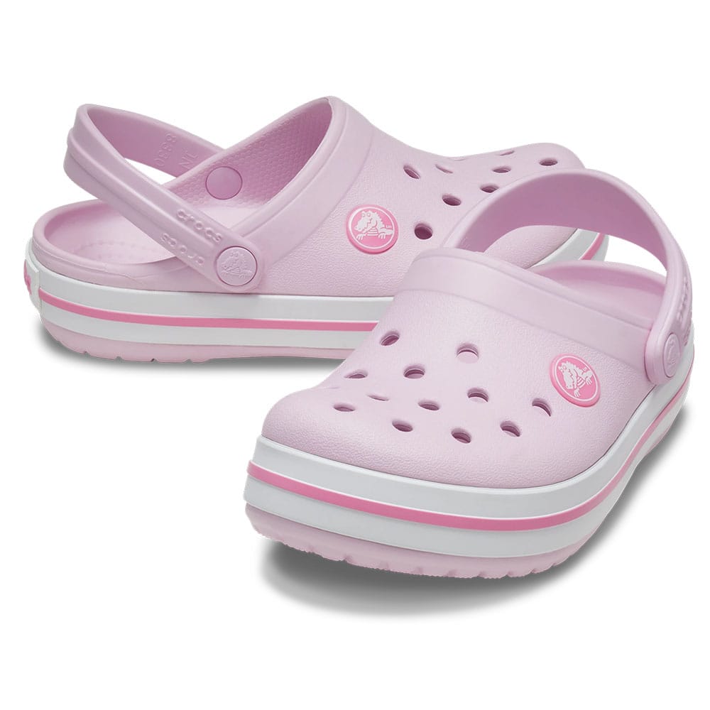 Vaaleanpunainen Crocs Toddler Crocband Clog (lapset) edestä ja takaa.