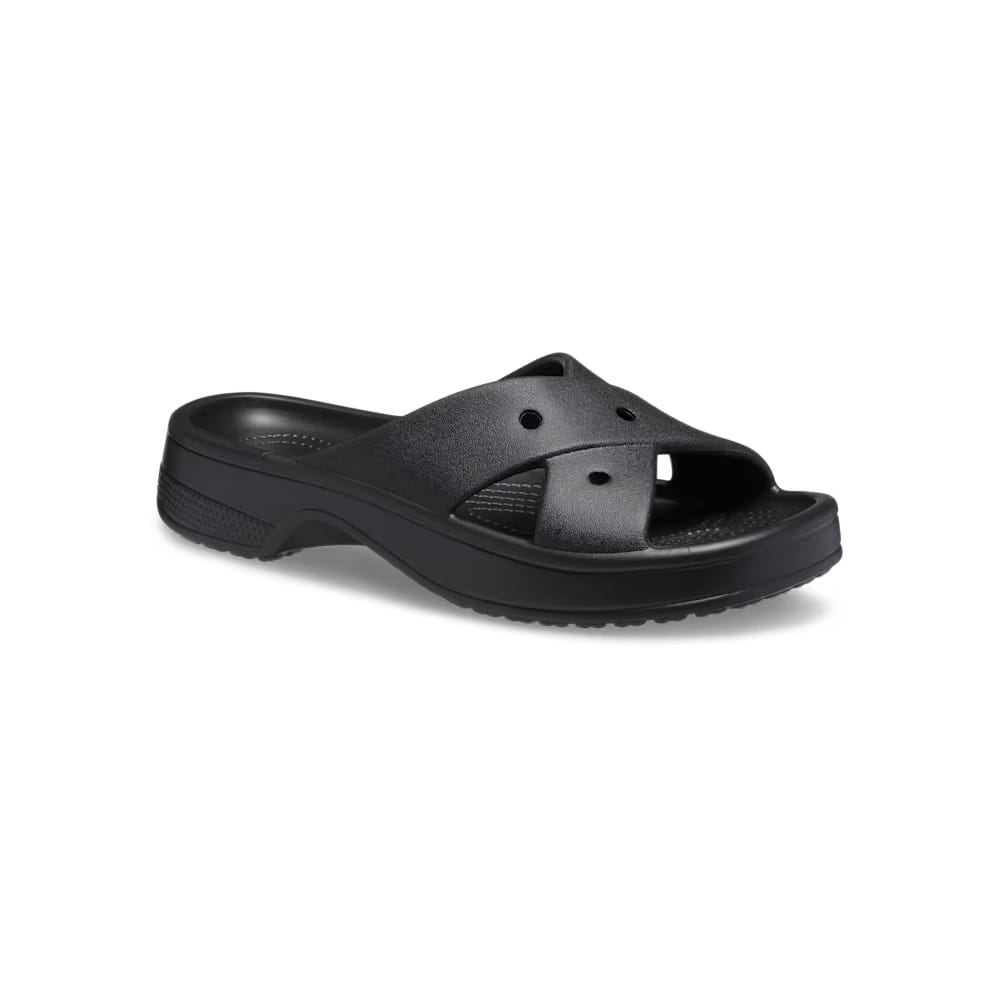profiili mustista Crocs Classic Cross Strap sandaaleista (naiset)