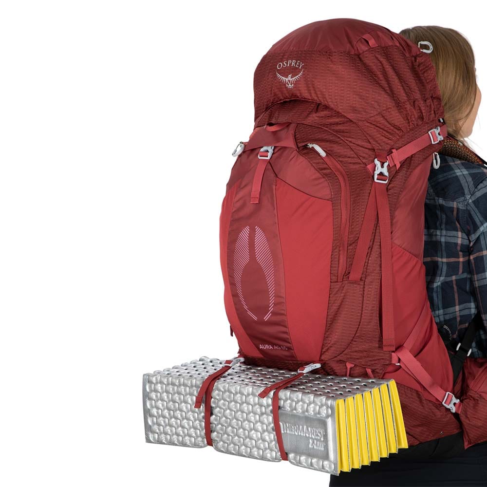 Lettvekts Osprey Aura AG 65L turryggsekk (dame) med liggeunderlag