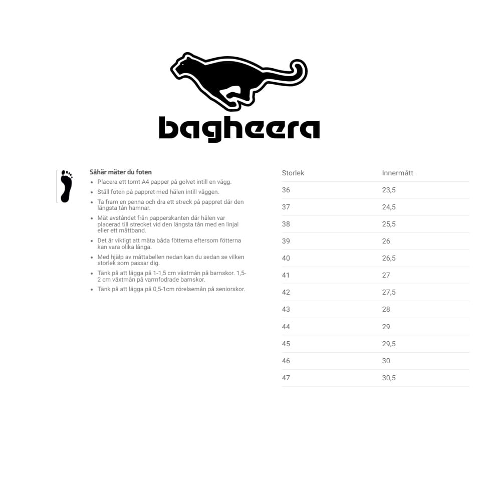 størrelsesguide til BAGHEERA