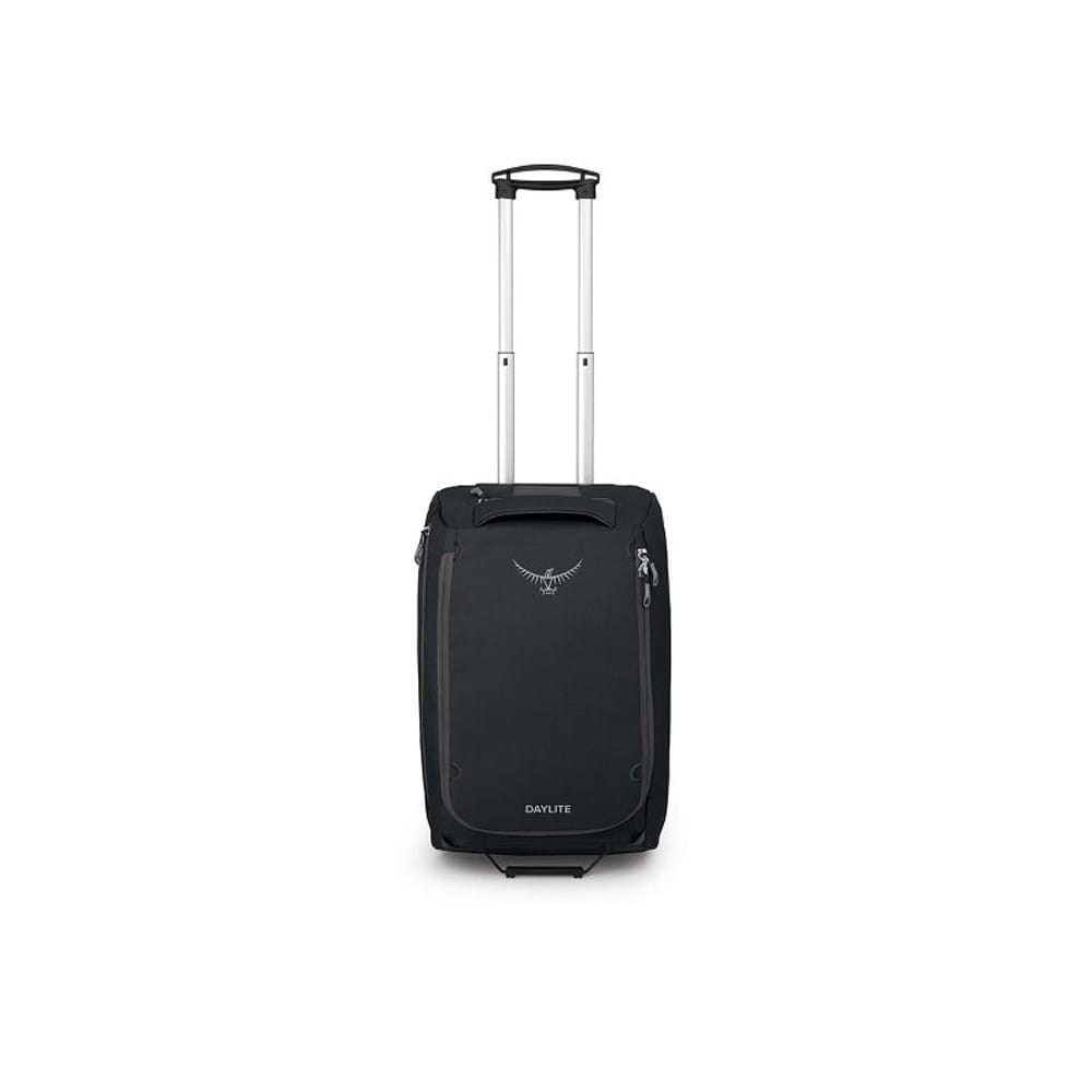 En svart Osprey Daylite Carry-On Wheeled Duffel 40 L reisebag