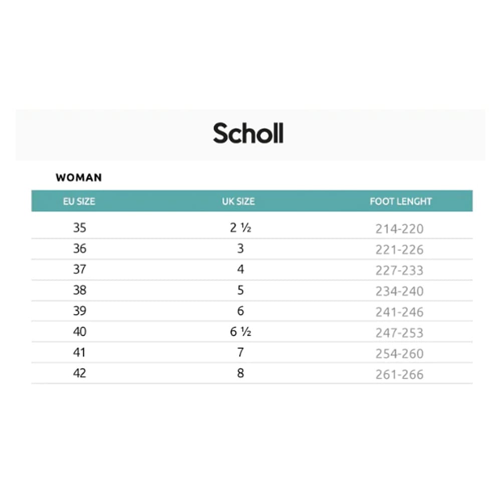 Scholl størrelsesguide