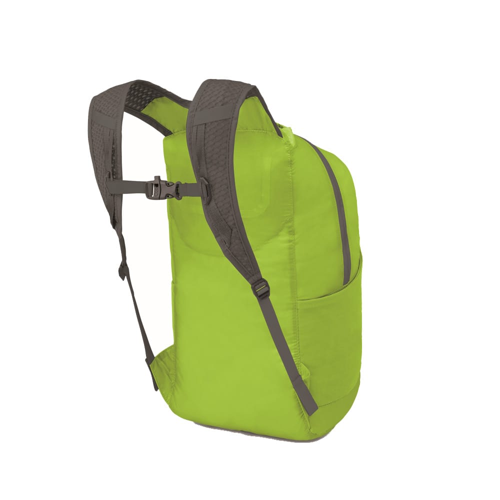 Baksiden av ryggsekken Osprey Ultralight Stuff Pack i fargen Limon.